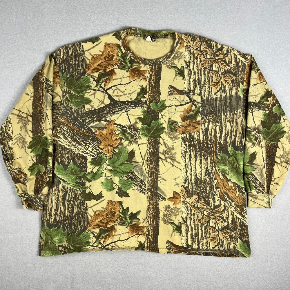VTG Jerzees Outdoors Realtree Camo T Shirt Mens 3XL Long Sleeve‎ Hunting Pocket